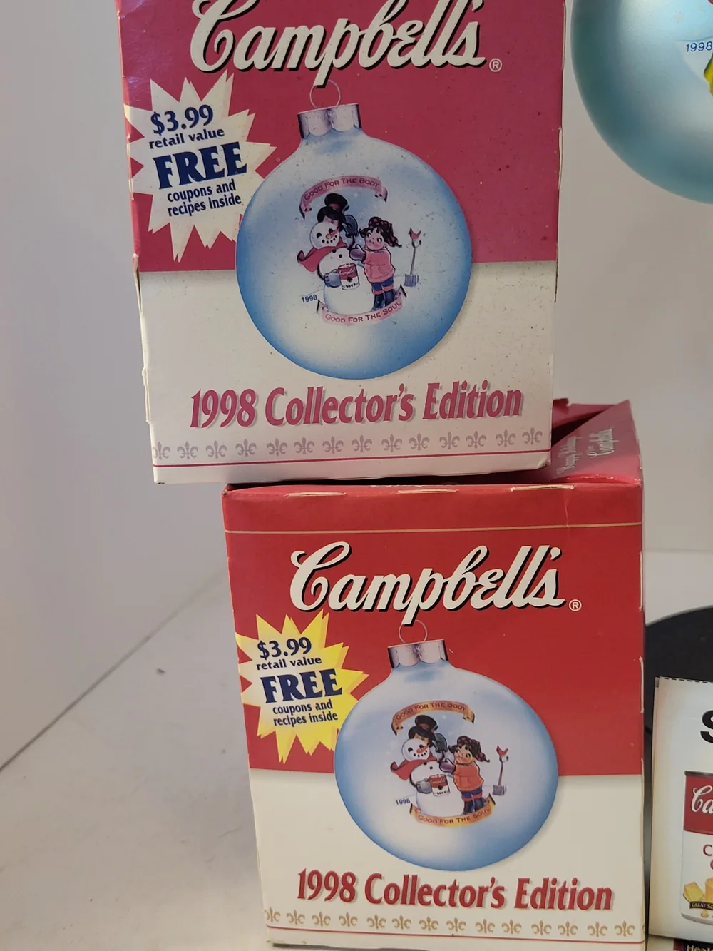 2 1998 Collector's Edition Campbells Soup Holiday Ornament W/Recipe Book & Box